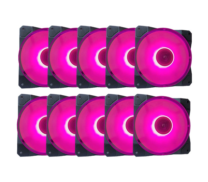 APEVIA CO1012L-PK Cosmos 120mm Pink LED Ultra Quiet Case Fan with 16 LEDs & Anti-Vibration Rubber Pads (10 Pack) - Image 1